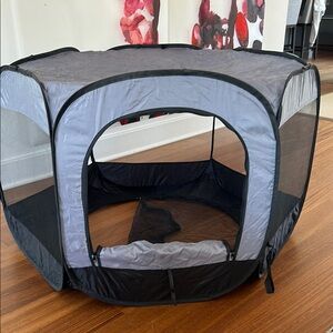 Portable Pet Playpen in Black and Gray